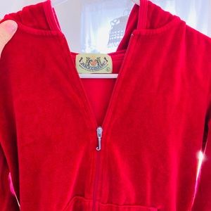 Juicy couture velour zip up in red! Size large.